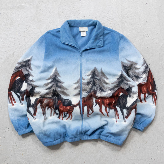 Blair Winter Horse Print Fleece Jacket - 90s (XL)