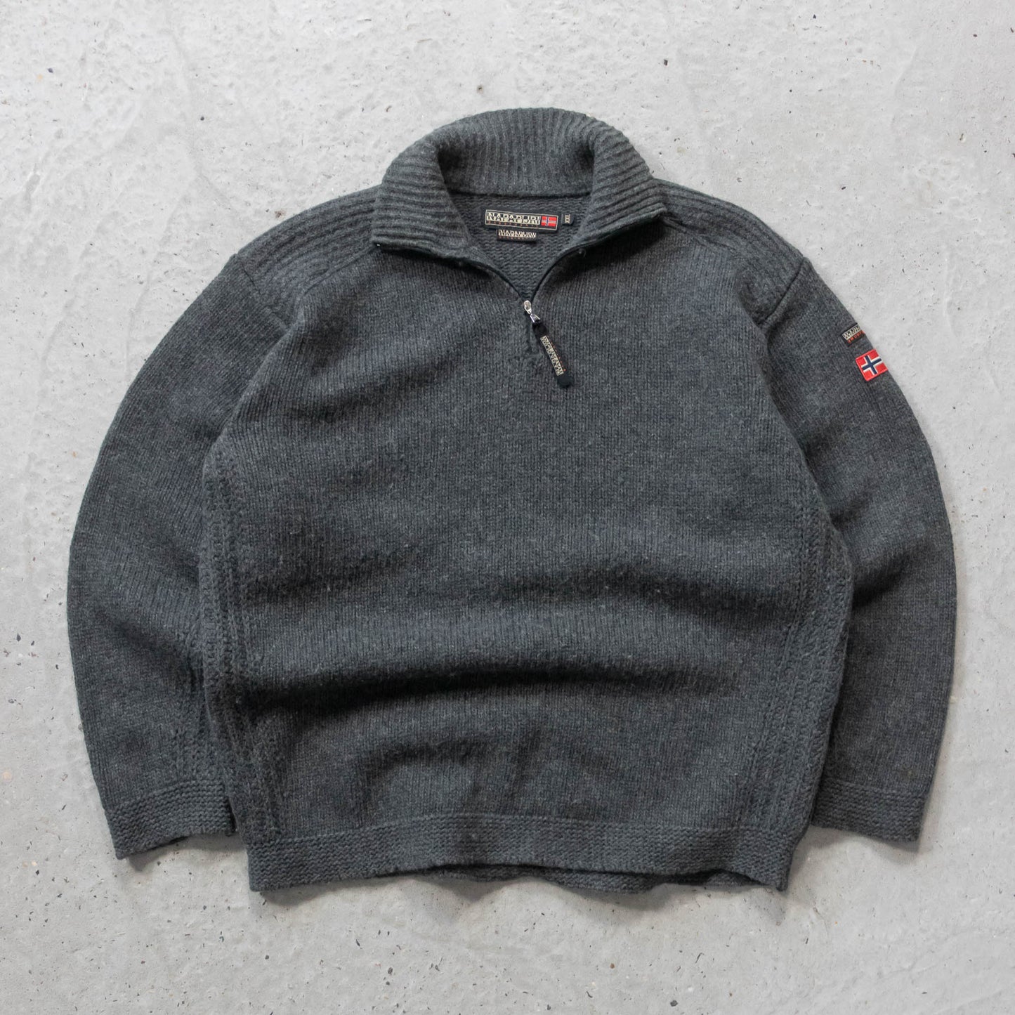 Napapijri 1/4 Zip Heavy Knit Wool Sweater - 2000s (XXL)