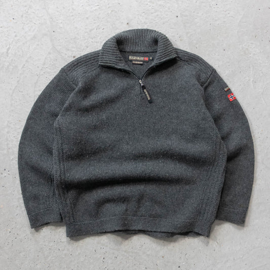 Napapijri 1/4 Zip Heavy Knit Wool Sweater - 2000s (XXL)