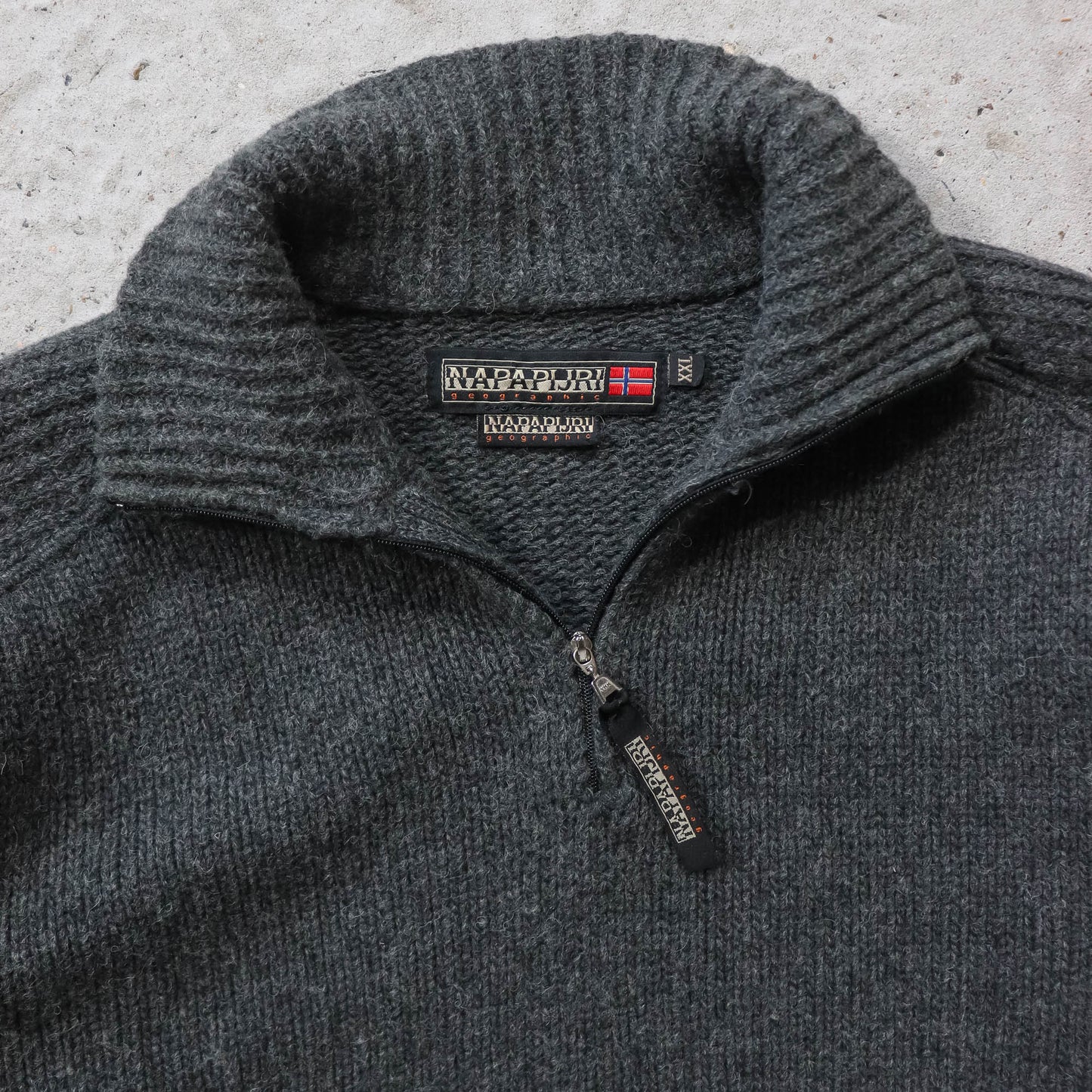 Napapijri 1/4 Zip Heavy Knit Wool Sweater - 2000s (XXL)
