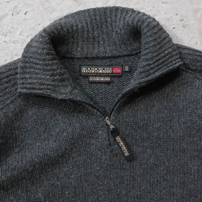 Napapijri 1/4 Zip Heavy Knit Wool Sweater - 2000s (XXL)