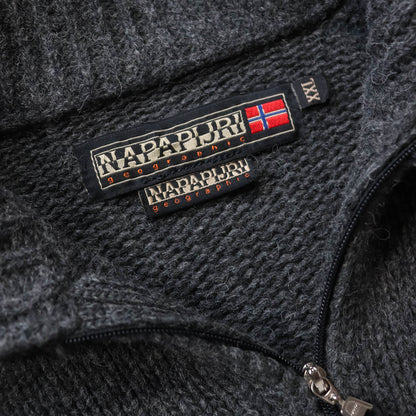 Napapijri 1/4 Zip Heavy Knit Wool Sweater - 2000s (XXL)