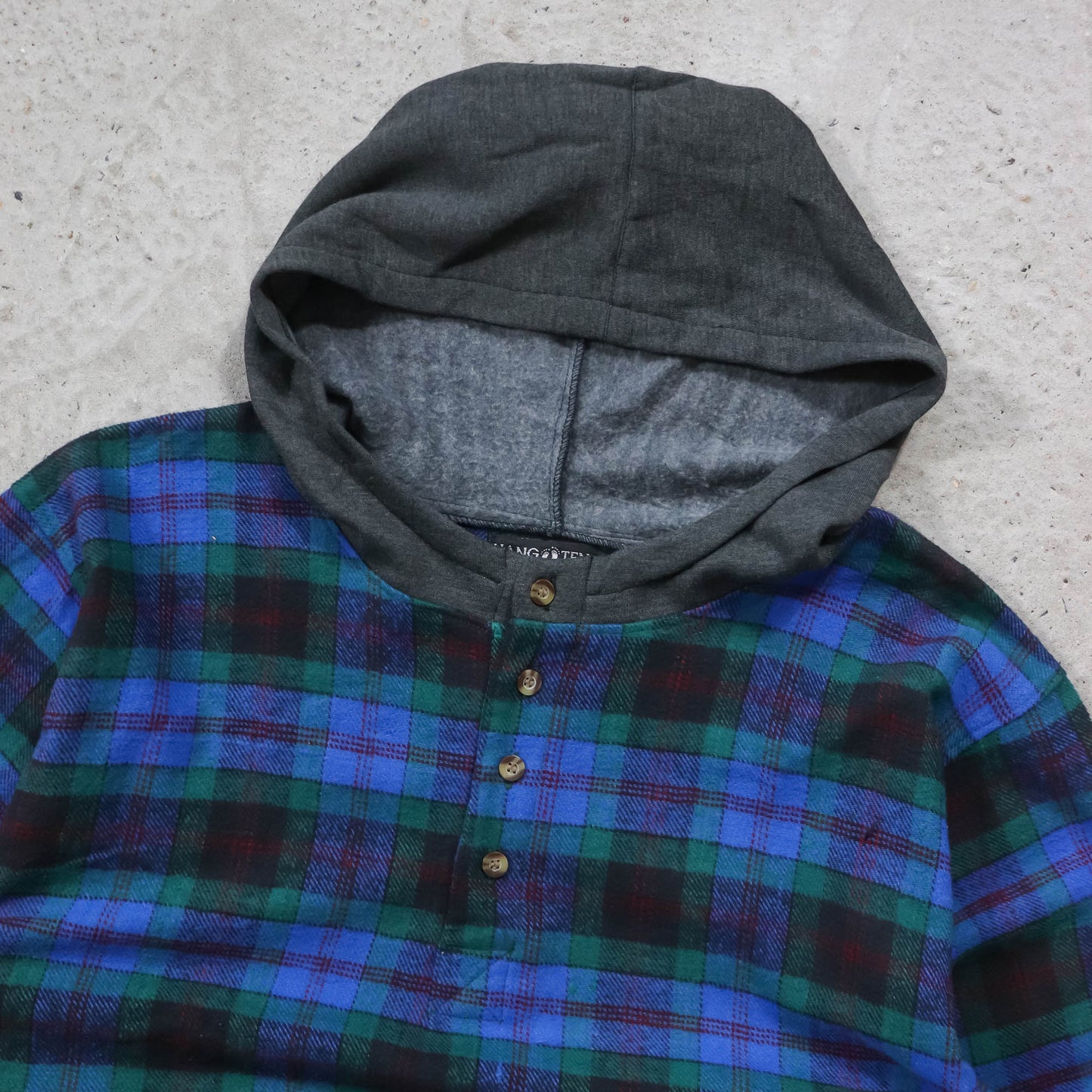 Hang Ten Hooded Flannel Pullover - 80s (L)