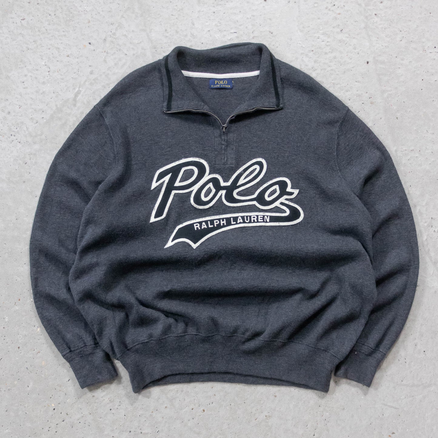Polo Ralph Lauren Script Logo 1/4 Zip Knit Sweater - 2000s (XXL)