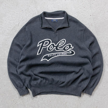 Polo Ralph Lauren Script Logo 1/4 Zip Knit Sweater - 2000s (XXL)
