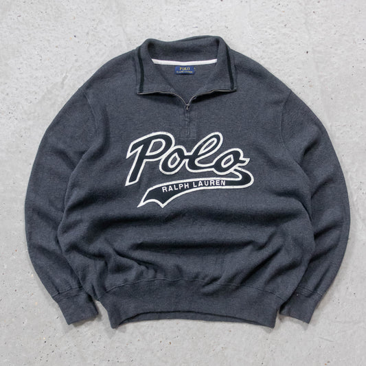 Polo Ralph Lauren Script Logo 1/4 Zip Knit Sweater - 2000s (XXL)