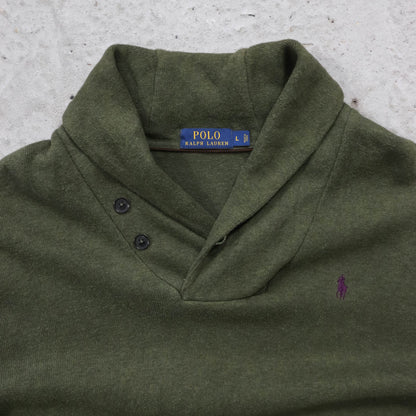 Polo Ralph Lauren Shawl Collar Elbow Patch Sweater - 2000s (L)