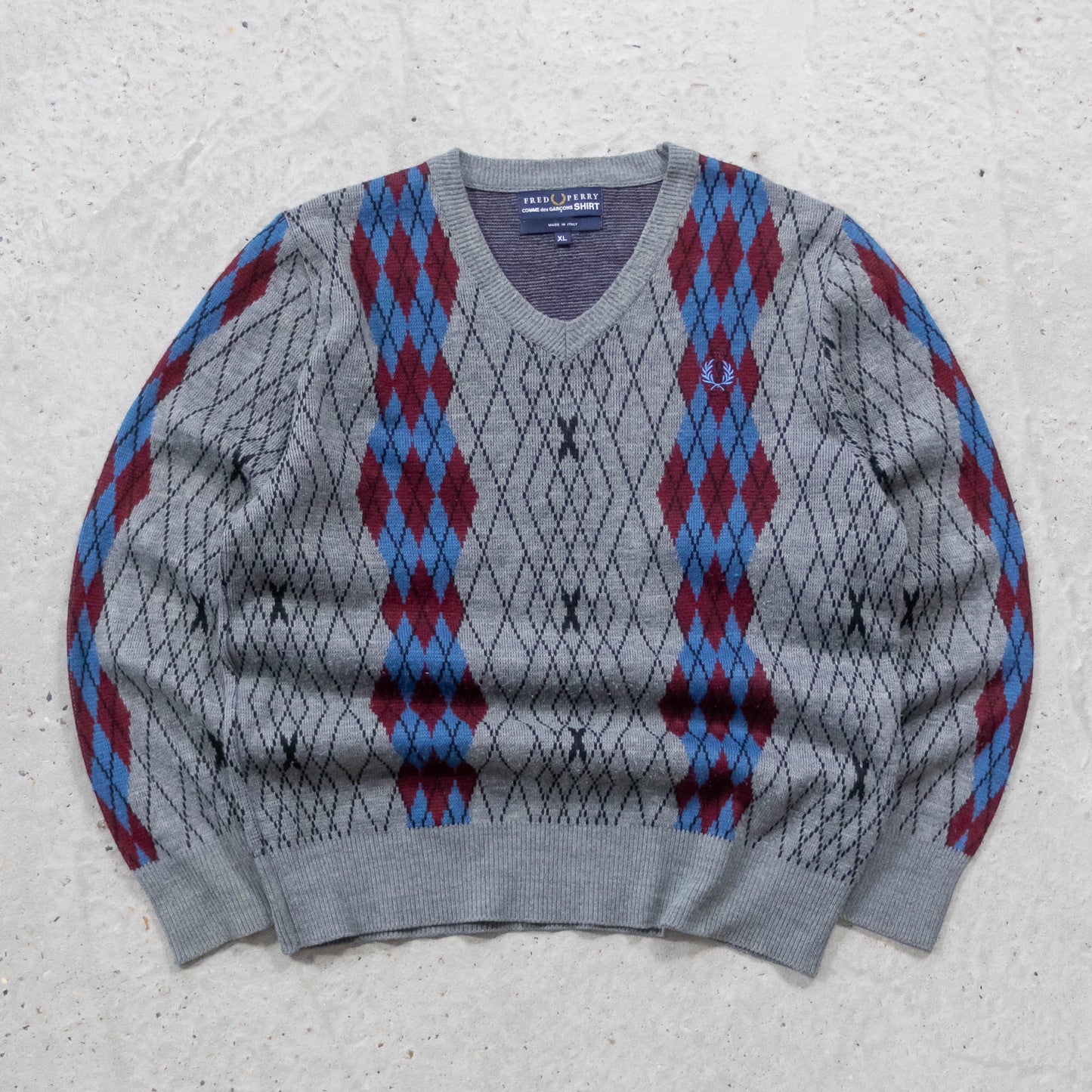 Fred Perry x Comme des Garcons Argyle Knit Sweater - (L)