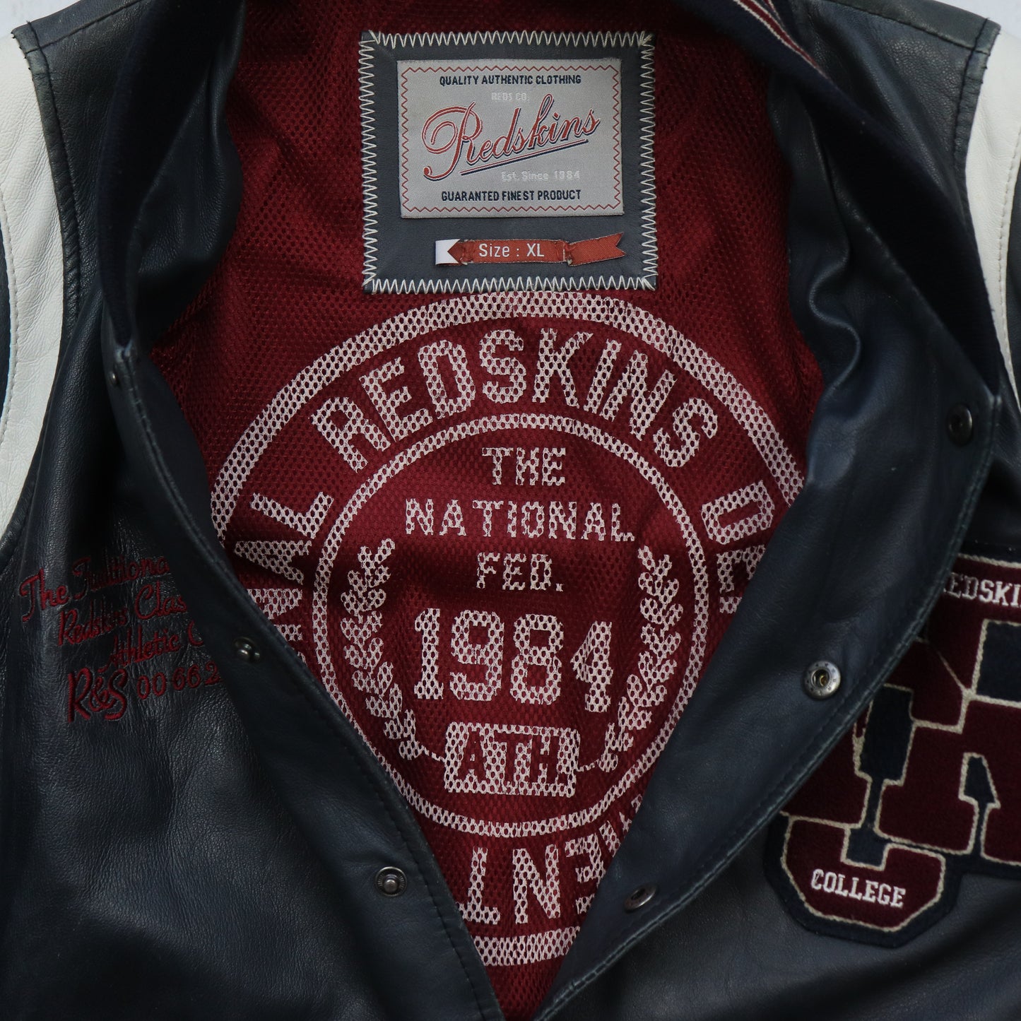 Vintage 2000s Redskins Leather Varsity Jacket - L