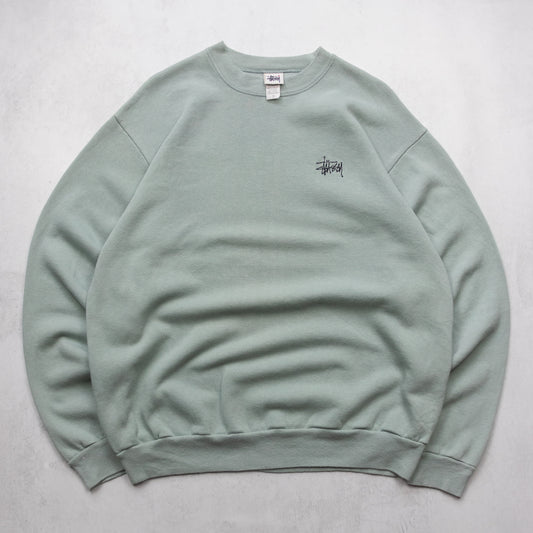 Vintage 90s Stussy Embroidered Logo Sage Sweatshirt - XL