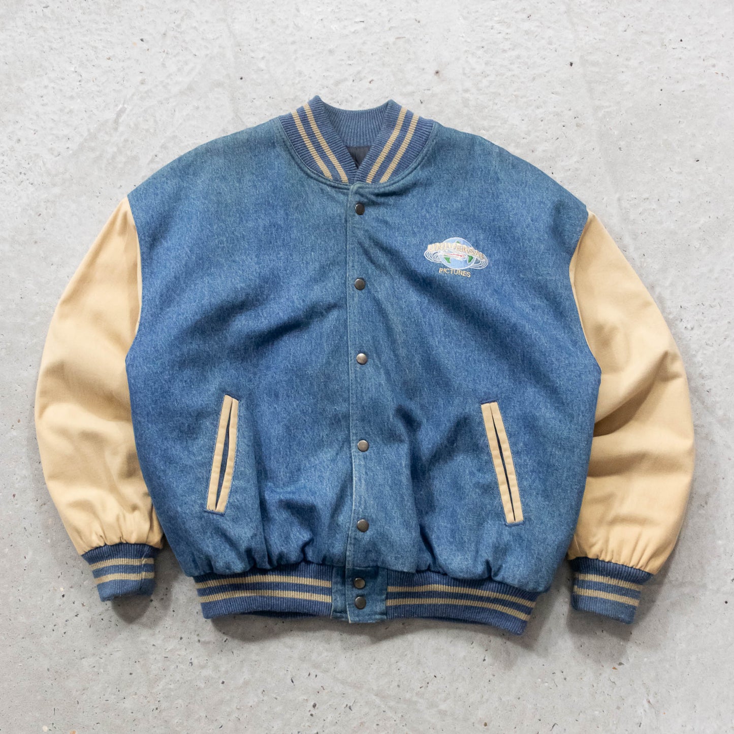 Universal Pictures Quilted Denim Varsity Jacket - 90s (L)