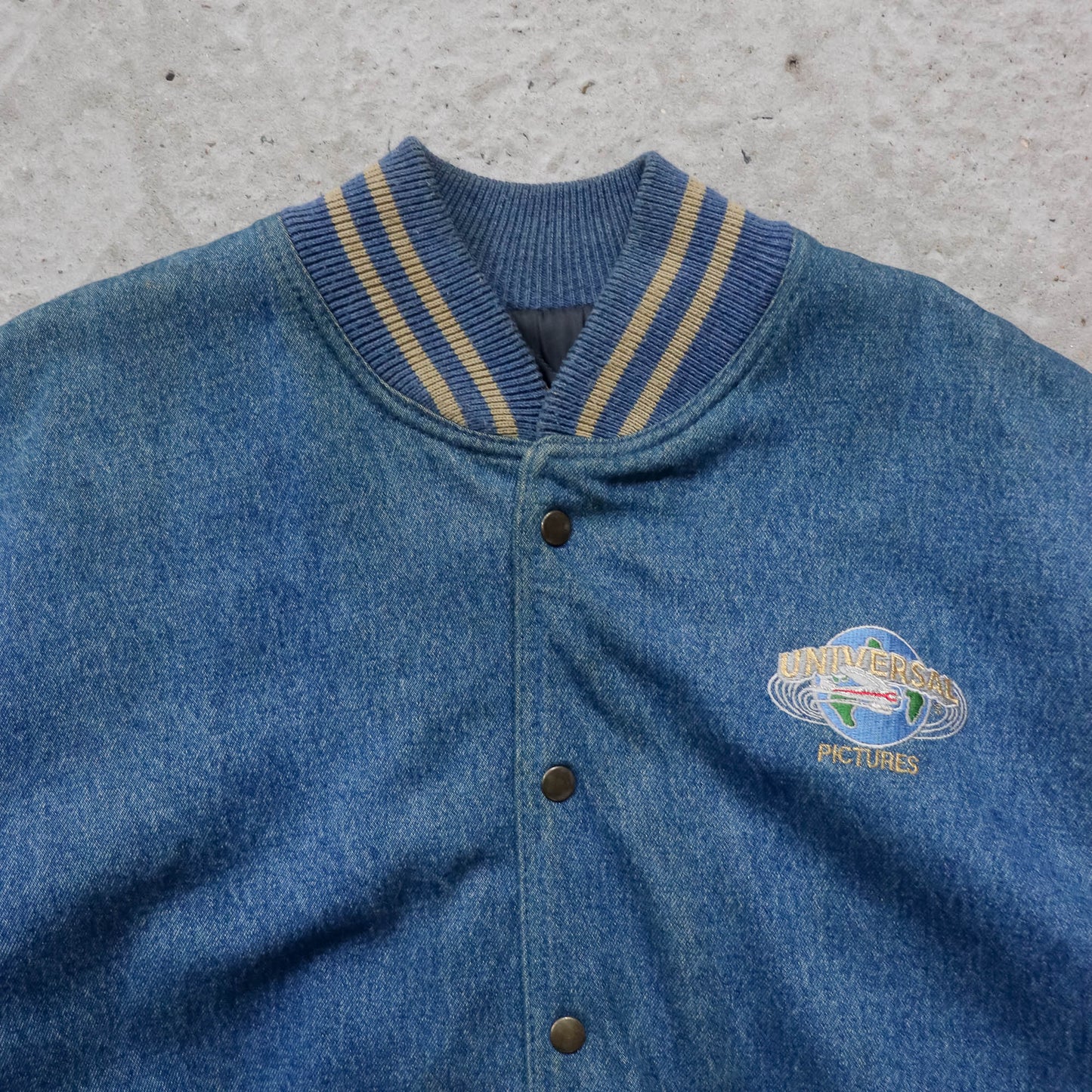 Universal Pictures Quilted Denim Varsity Jacket - 90s (L)
