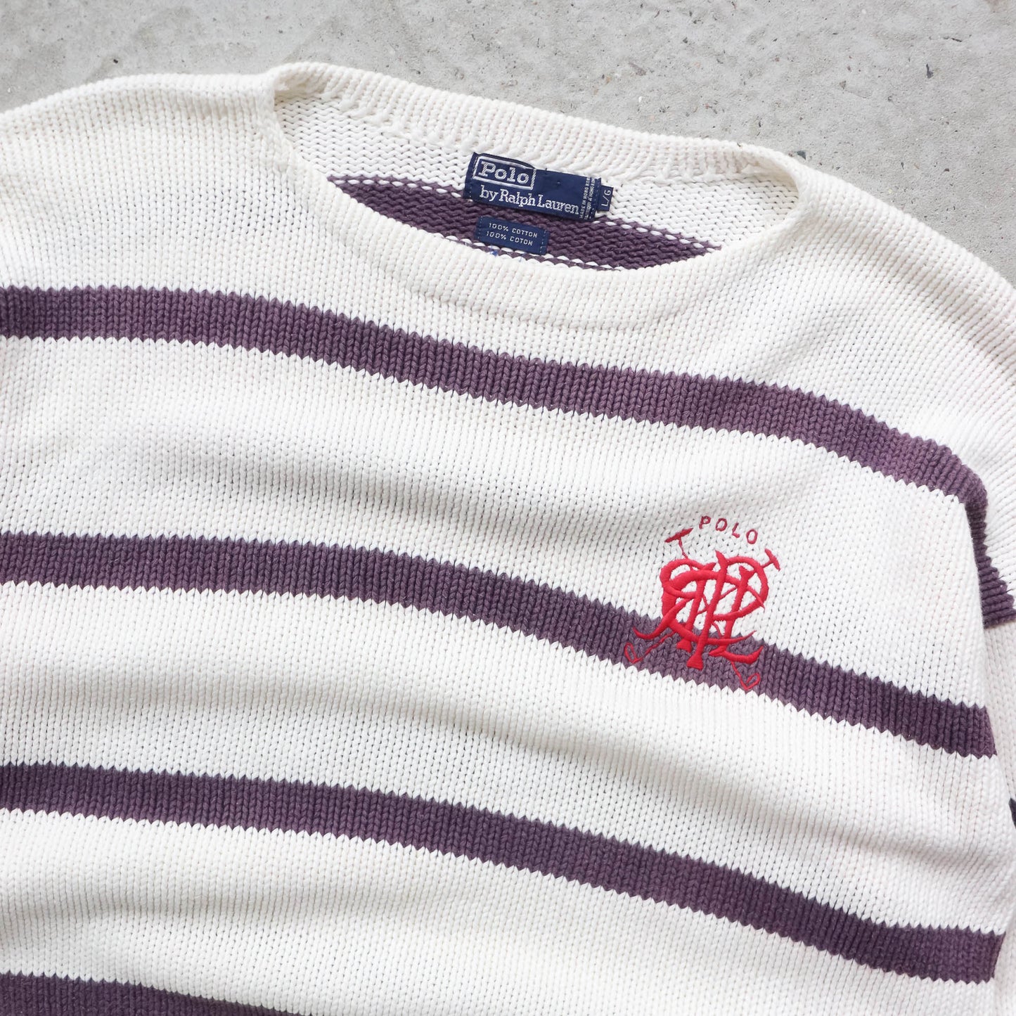 Polo Ralph Lauren Crest Striped Knit Sweater - 90s (L)