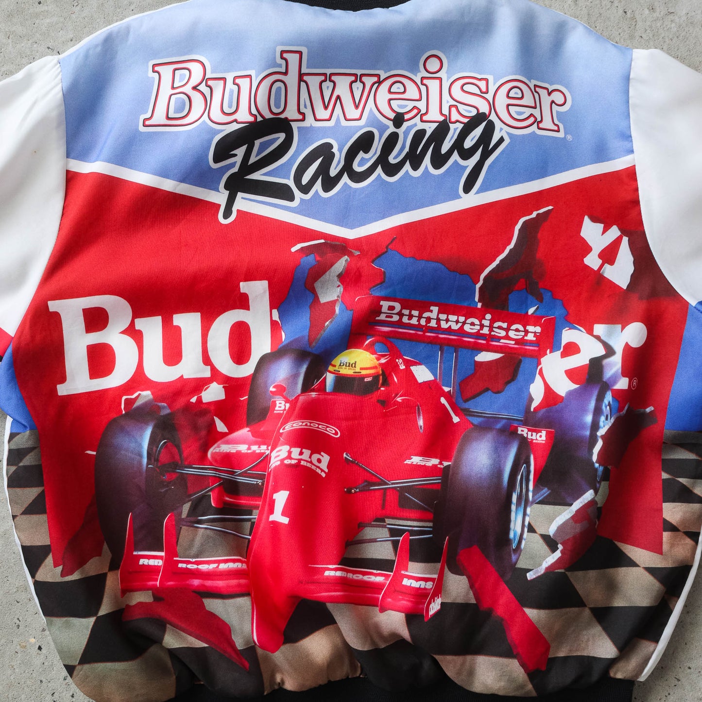 Vintage 90s Budweiser Racing Chalk Line Jacket - L