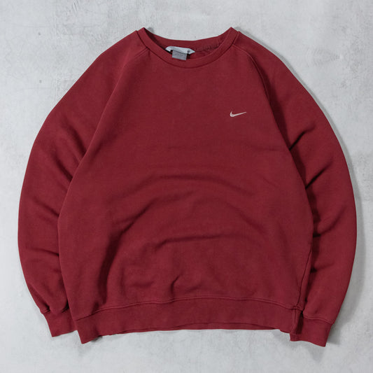 Vintage 90s Nike Mini Swoosh Burgundy Sweatshirt - L