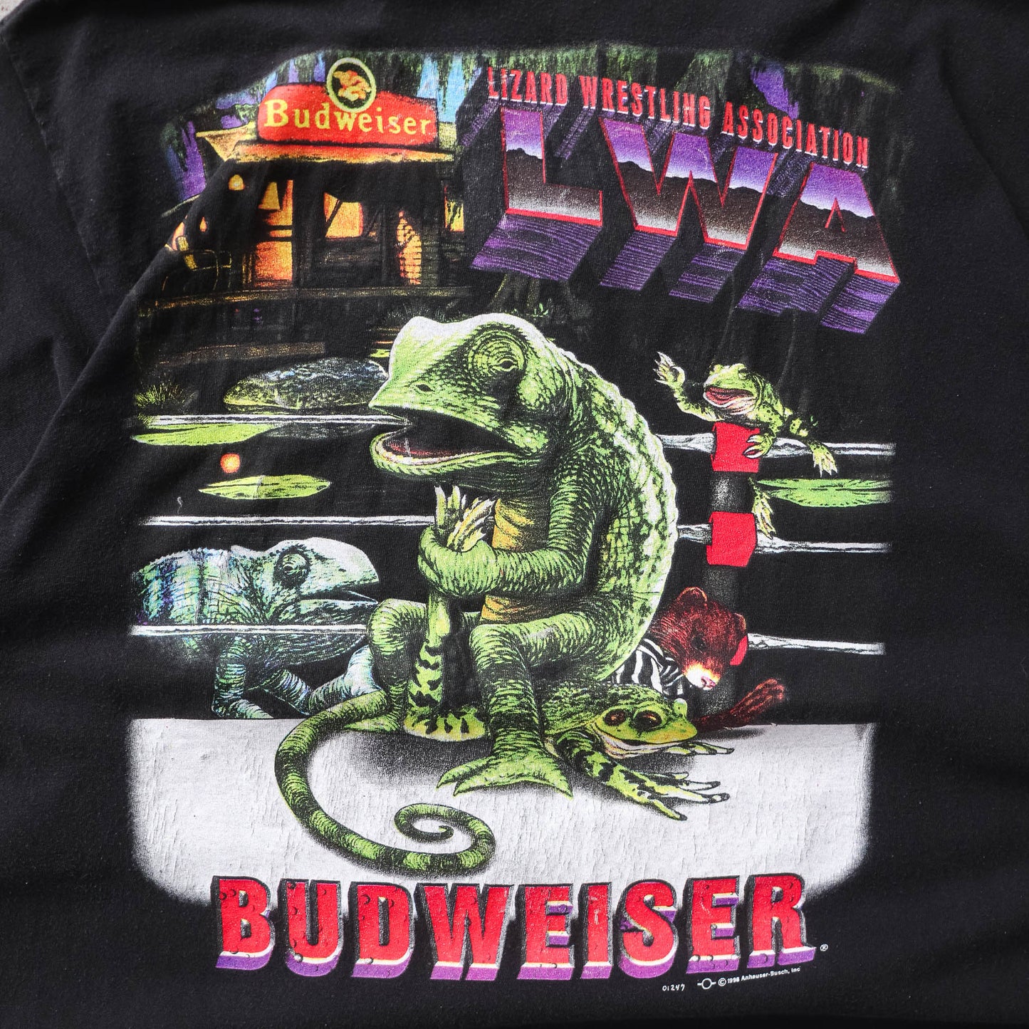 Vintage 1998 Budweiser Lizard Wrestling Association Tee - XL