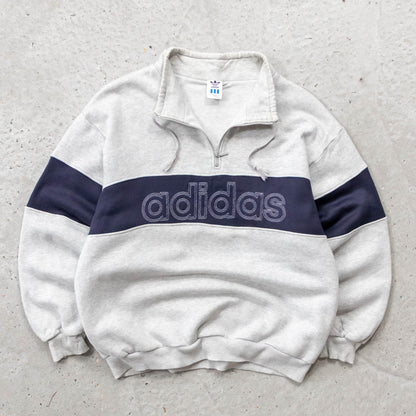 Adidas Spellout Embroidered 1/4 Zip Sweatshirt - 90s (M)