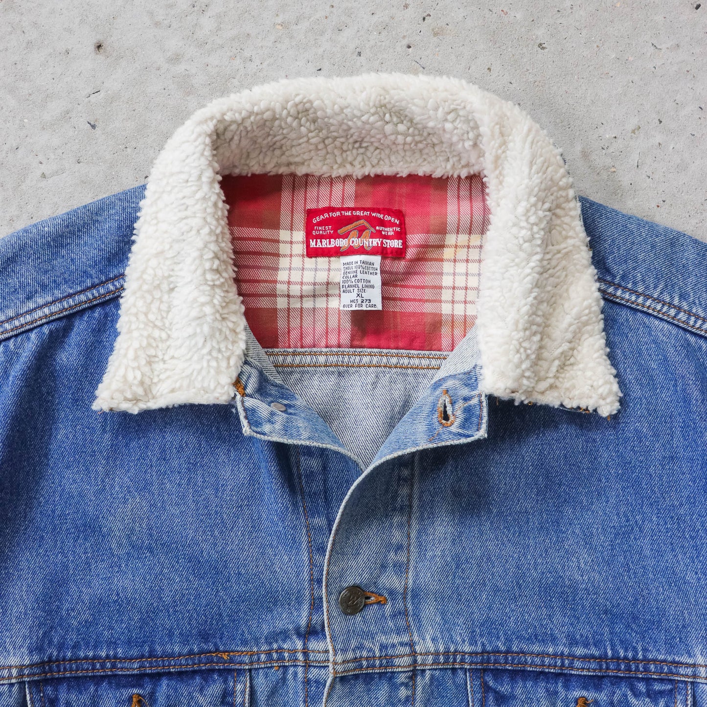 Vintage 90s Marlboro Country Denim Sherpa Jacket - XL