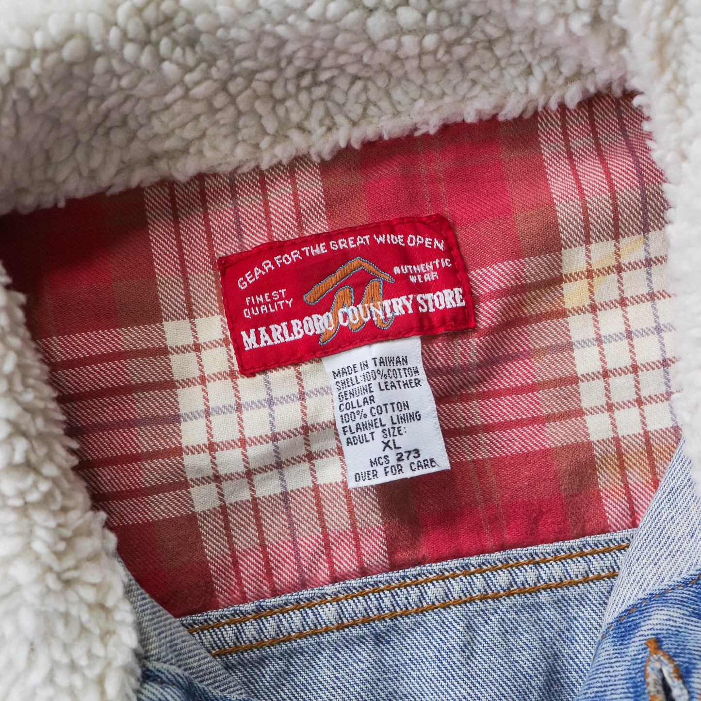 Vintage 90s Marlboro Country Denim Sherpa Jacket - XL