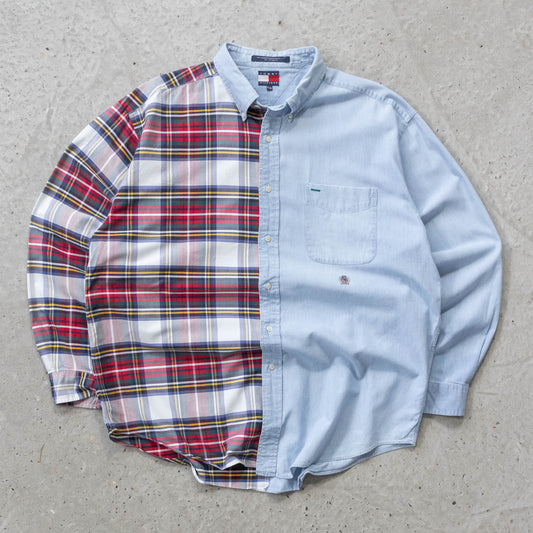 Vintage 90s Tommy Hilfiger Split Panel Button Up Shirt - XL