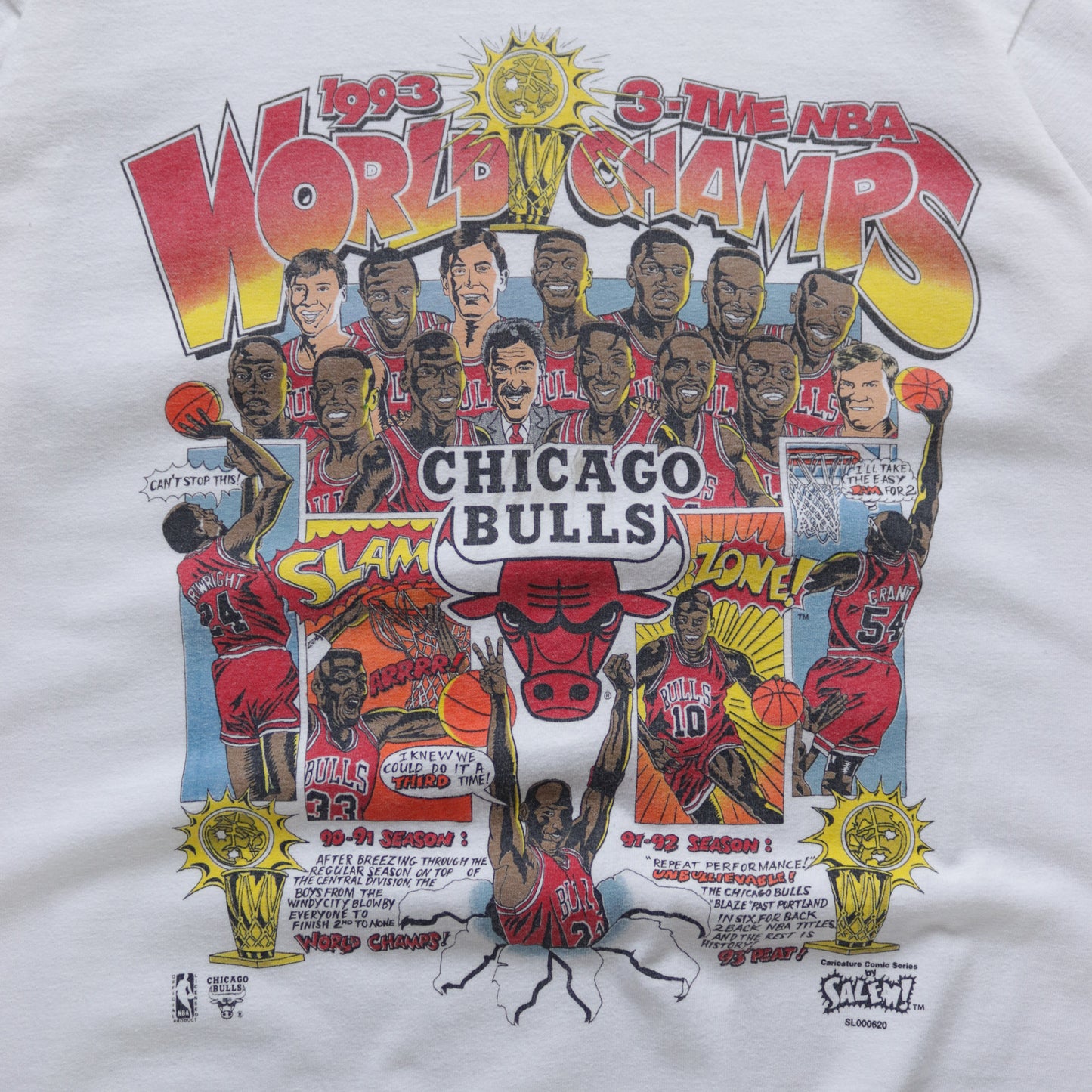 Vintage 1993 Chicago Bulls NBA Champions Salem Comic Tee - L