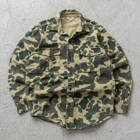 Vintage 80s Cabelas Duck Camo Button Up Flannel Shirt - M