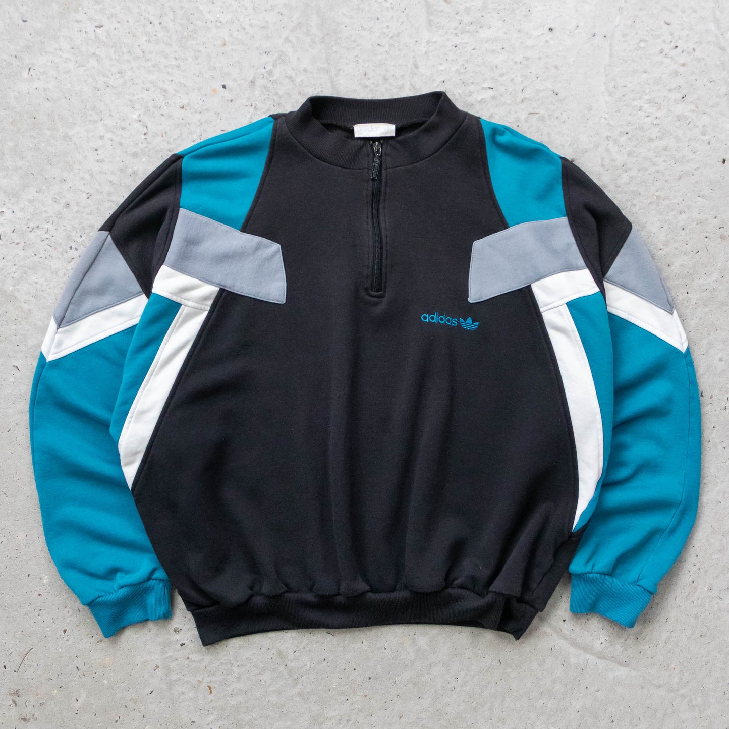 Adidas Trefoil Colourblock 1/4 Zip Sweatshirt - 80s (L)