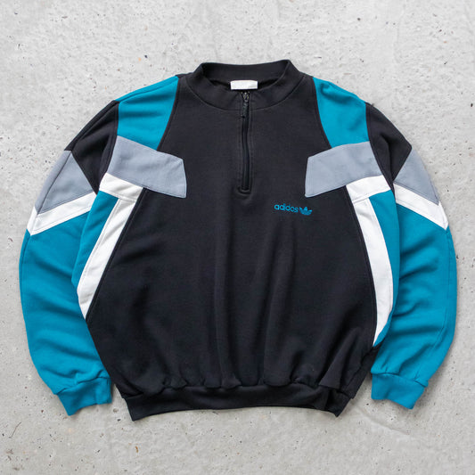 Adidas Trefoil Colourblock 1/4 Zip Sweatshirt - 80s (L)