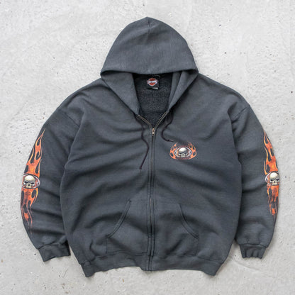 Harley Davidson Flames Zip-Up Hoodie - 90s (XL)