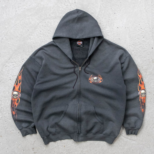 Harley Davidson Flames Zip-Up Hoodie - 90s (XL)