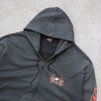 Harley Davidson Flames Zip-Up Hoodie - 90s (XL)