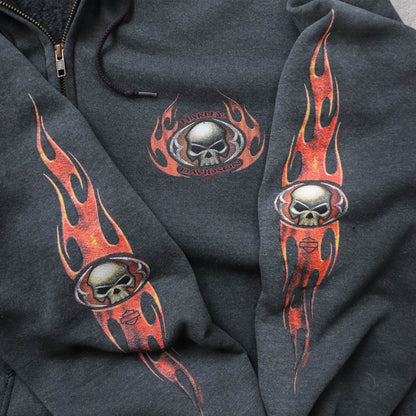 Harley Davidson Flames Zip-Up Hoodie - 90s (XL)