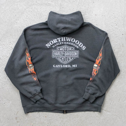 Harley Davidson Flames Zip-Up Hoodie - 90s (XL)