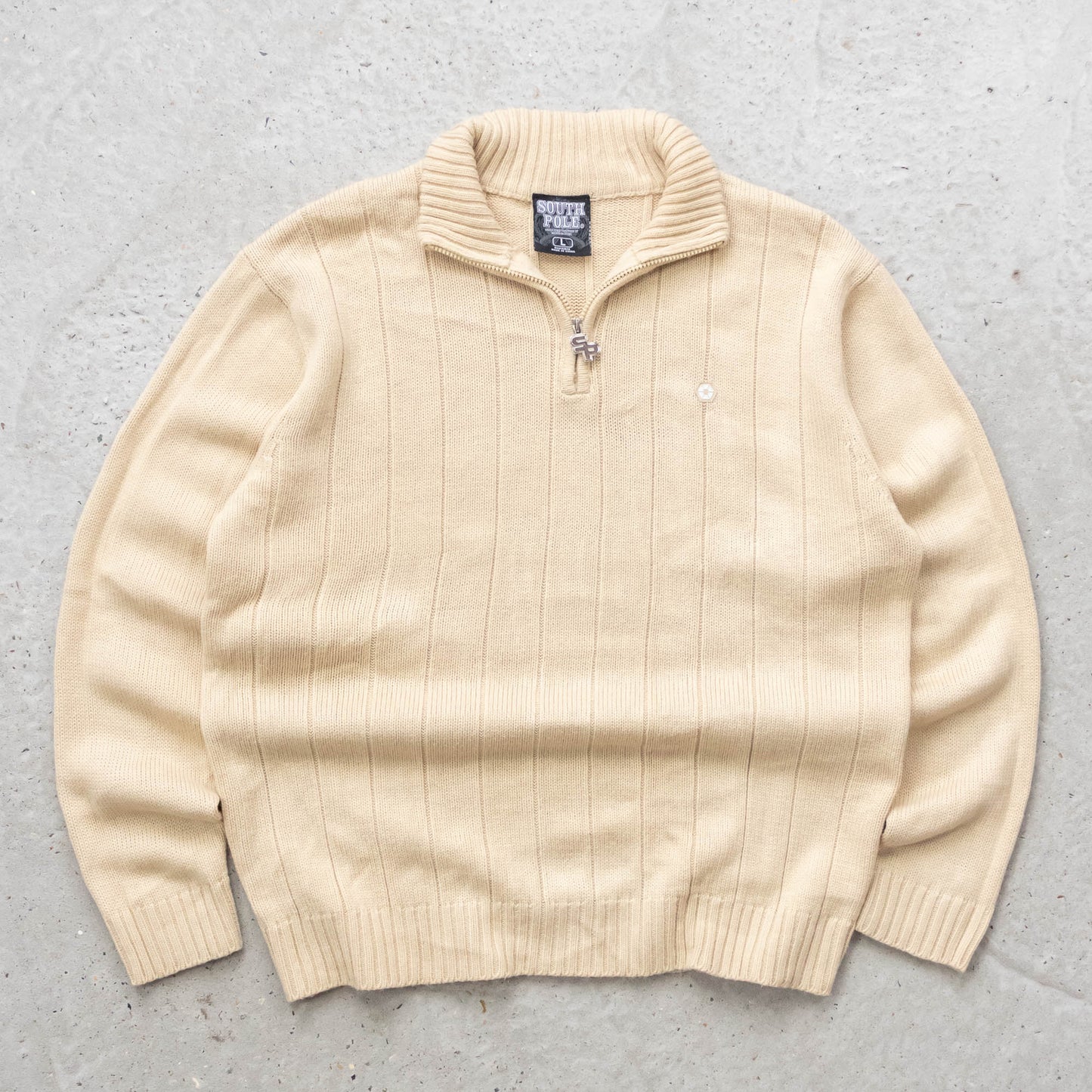 Southpole 1/4 Zip Ribbed Knit Sweater - 2000s (L)
