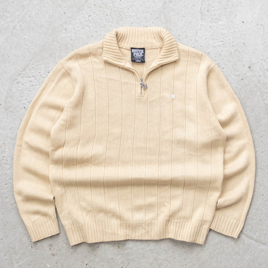 Southpole 1/4 Zip Ribbed Knit Sweater - 2000s (L)