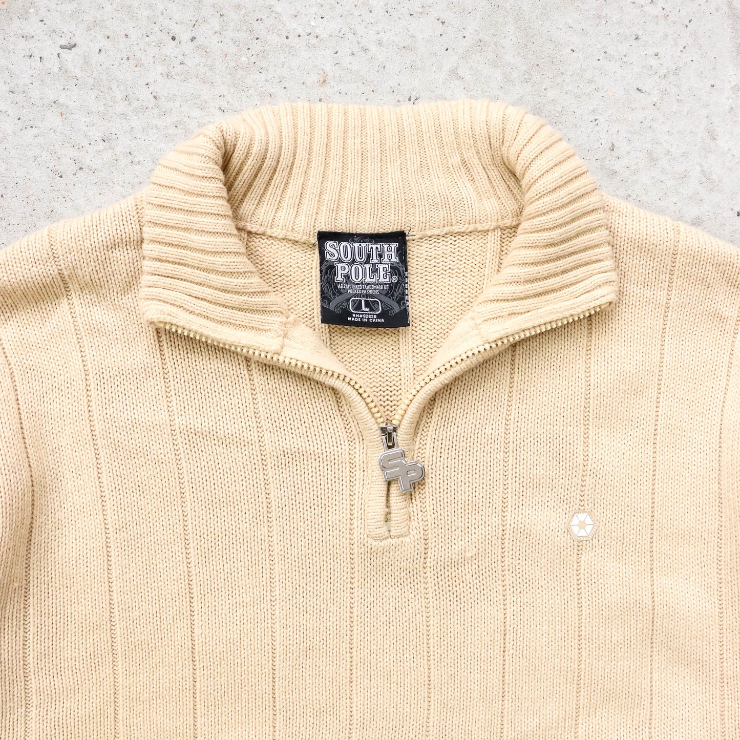 Southpole 1/4 Zip Ribbed Knit Sweater - 2000s (L)