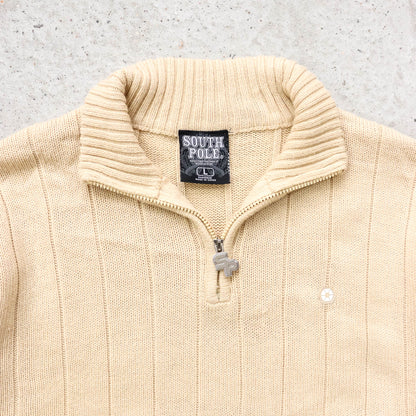 Southpole 1/4 Zip Ribbed Knit Sweater - 2000s (L)