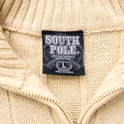 Southpole 1/4 Zip Ribbed Knit Sweater - 2000s (L)