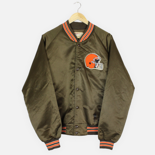 Vintage 80's Cleveland Browns Satin NFL Bomber Jacket - L