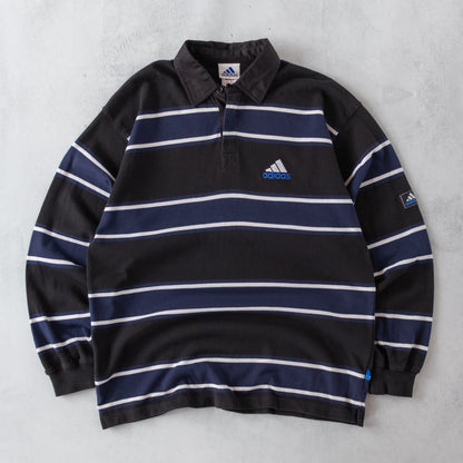 Vintage 90s Adidas Striped Rugby Shirt - L