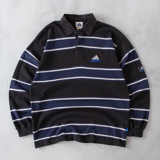 Vintage 90s Adidas Striped Rugby Shirt - L