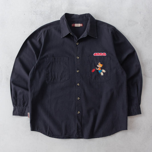 Vintage 90s JNCO Jeans Flame Head Button Up Shirt - M