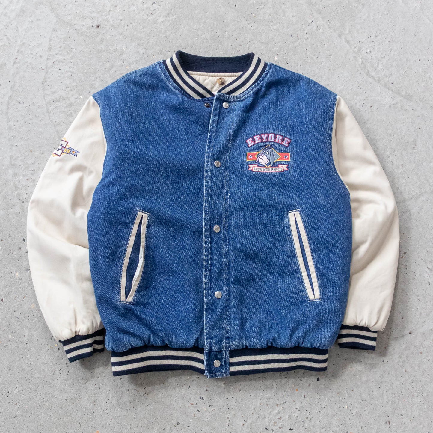 Eeyore Disney Denim Varsity Bomber Jacket - 90s (S)
