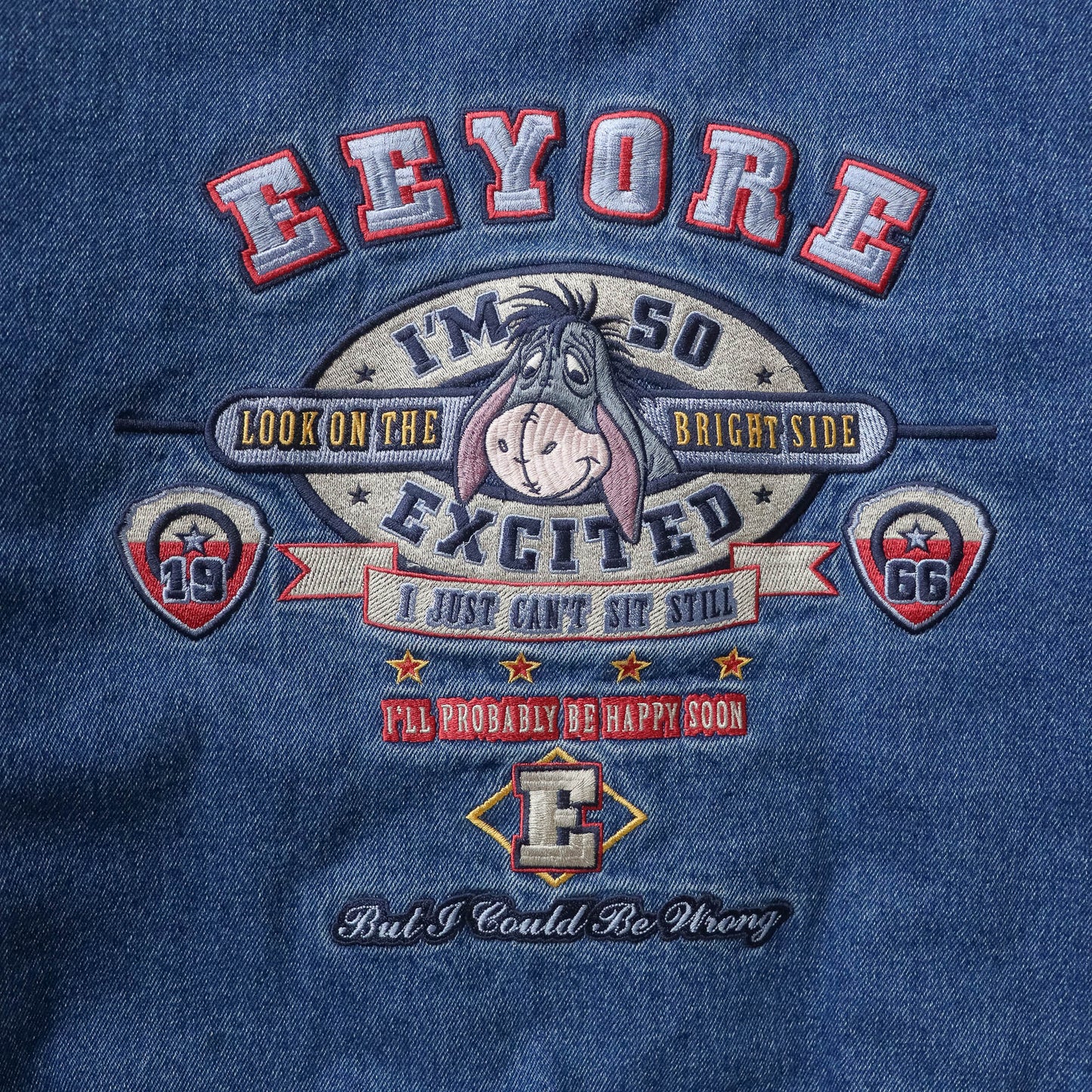 Eeyore Disney Denim Varsity Bomber Jacket - 90s (S)