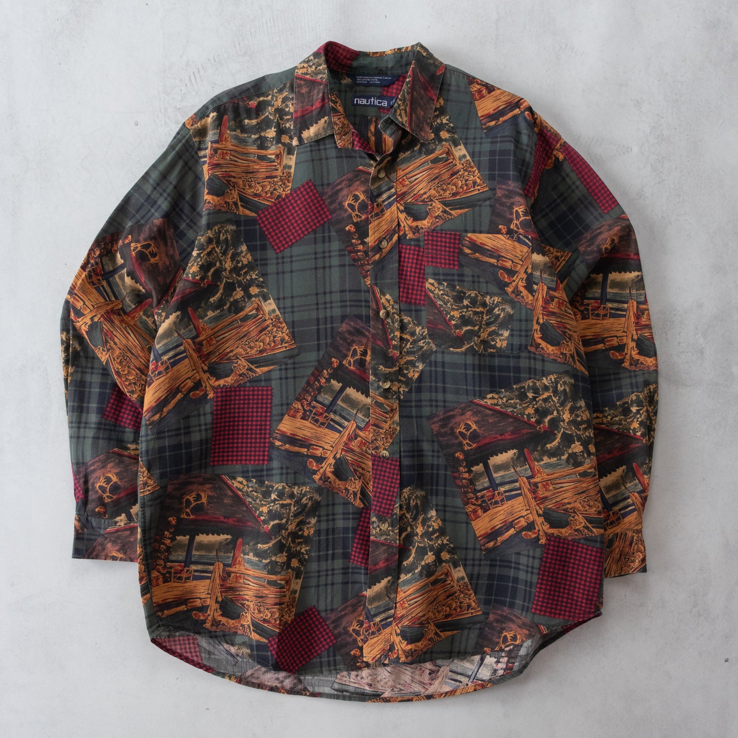 Vintage 90s Nautica AOP Button Up Shirt - L