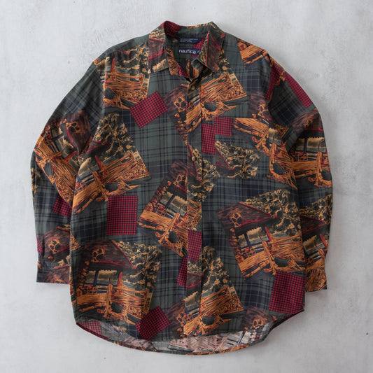 Vintage 90s Nautica AOP Button Up Shirt - L