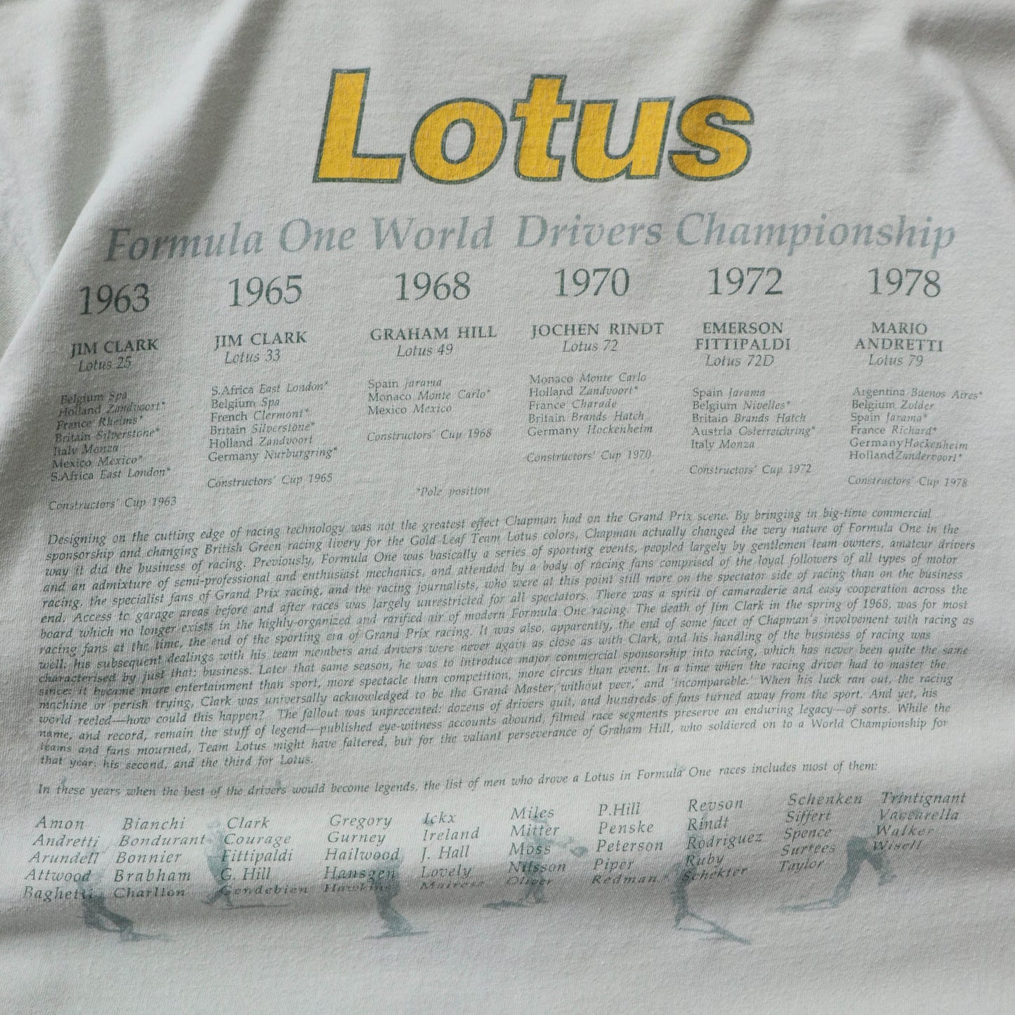 Team Lotus Formula 1 Racing Tee - 90s (L)