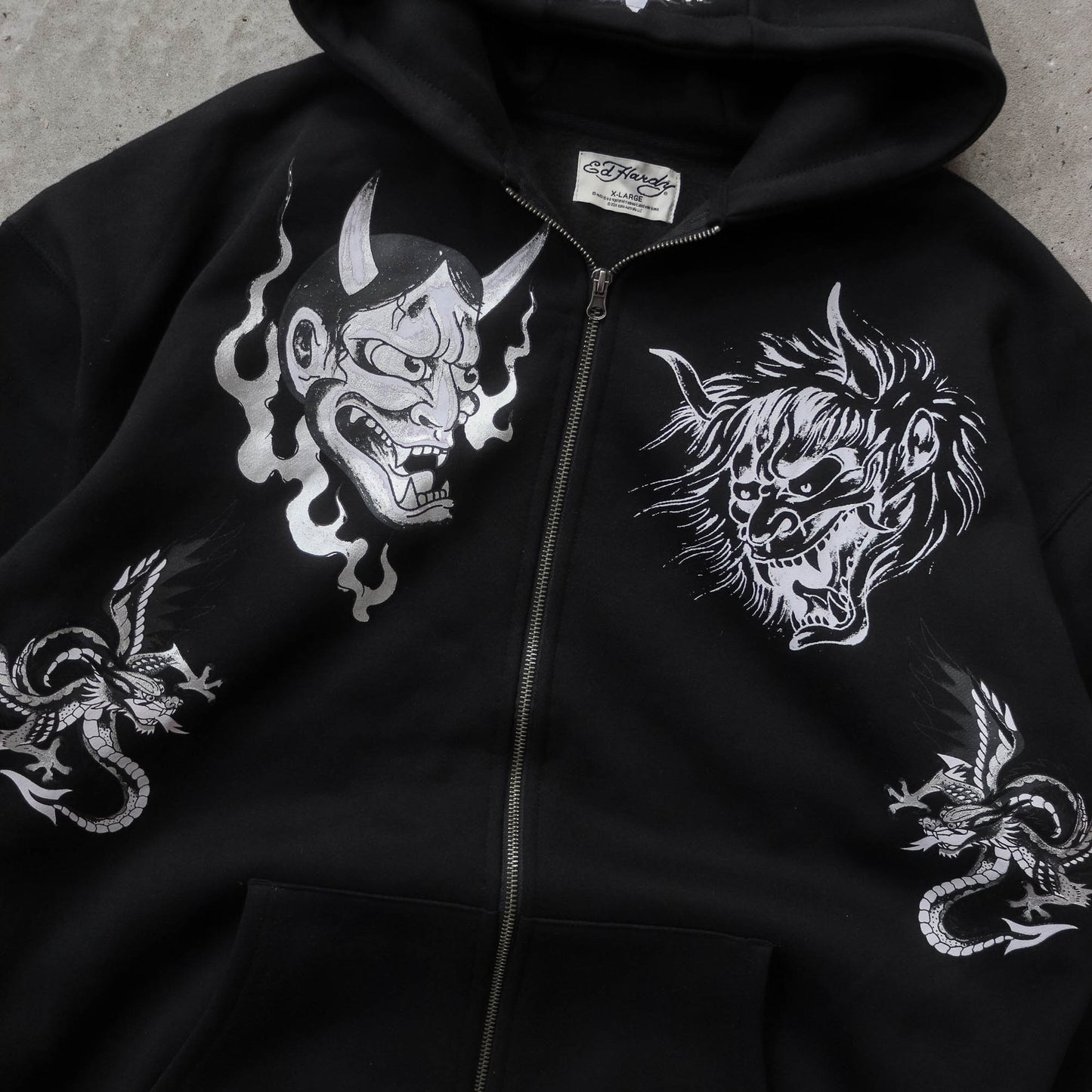 Ed Hardy Zip-Up Graphic Hoodie - (XL)