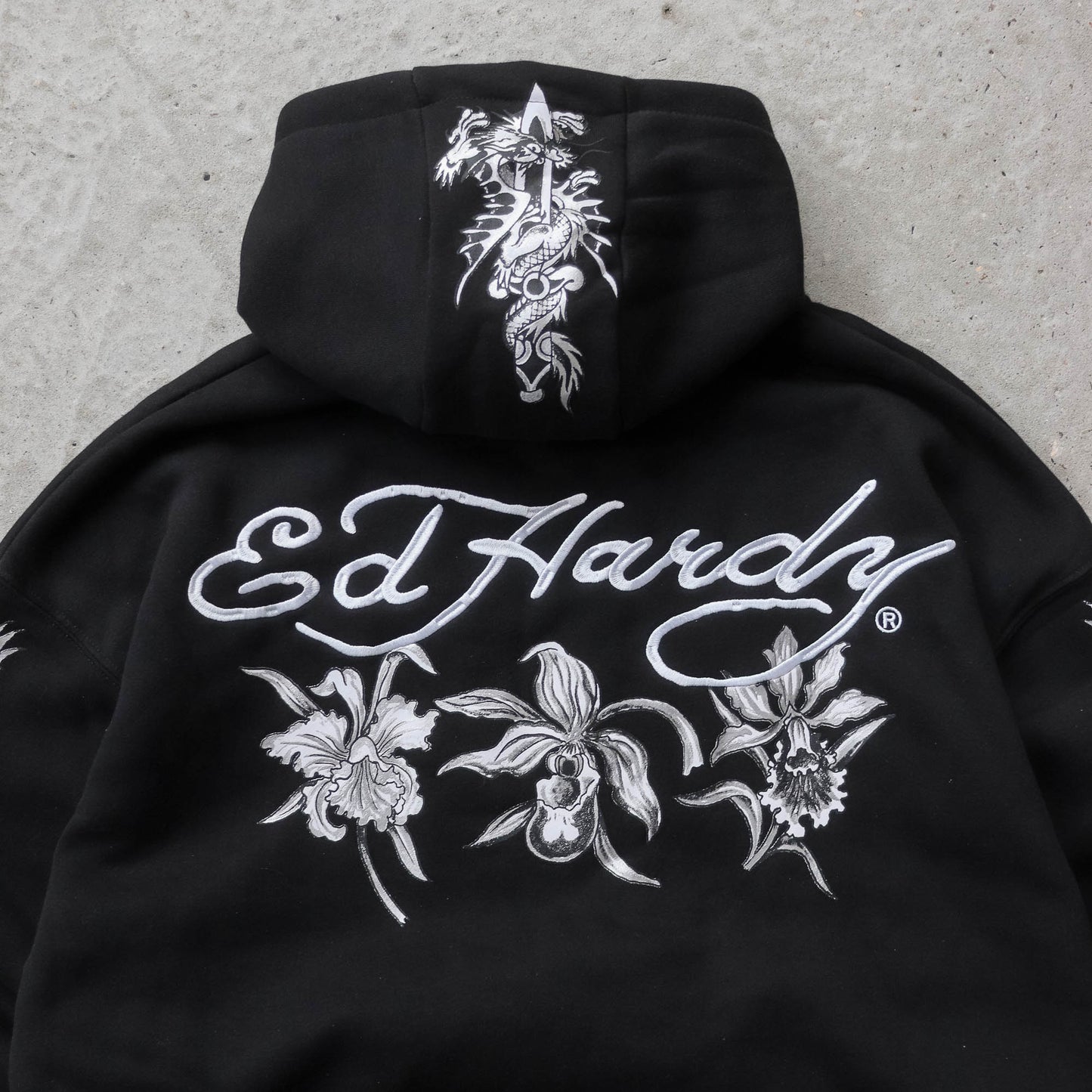 Ed Hardy Zip-Up Graphic Hoodie - (XL)