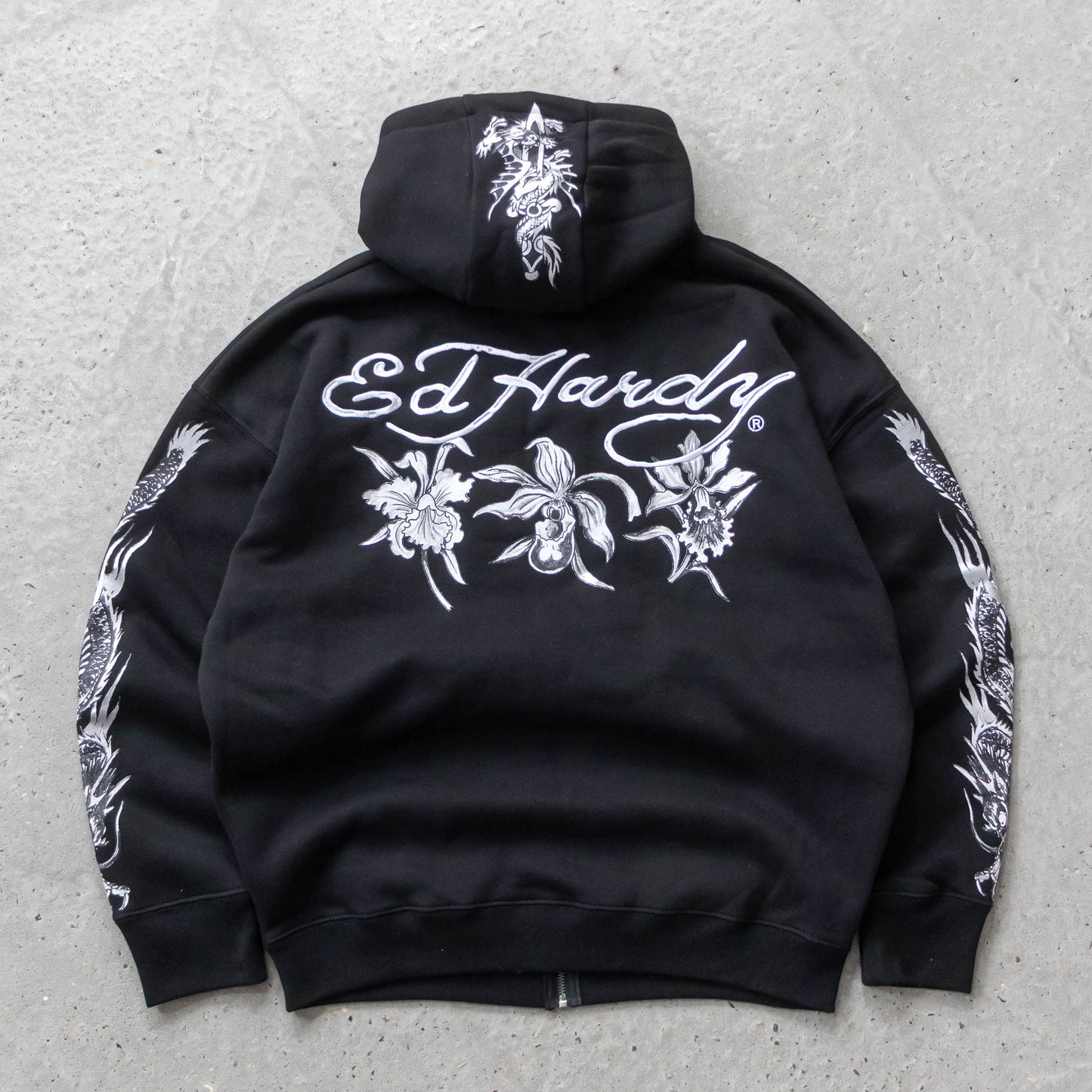 Ed Hardy Zip-Up Graphic Hoodie - (XL)